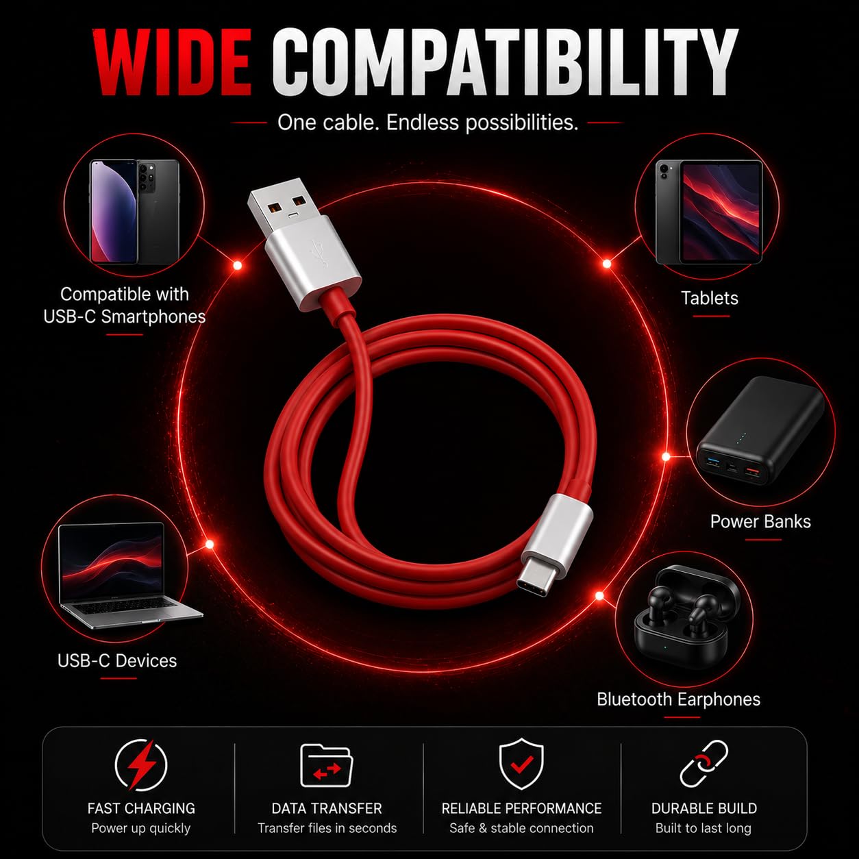 Maxonar 100W Fast Charging USB-C Cable (Red) -5