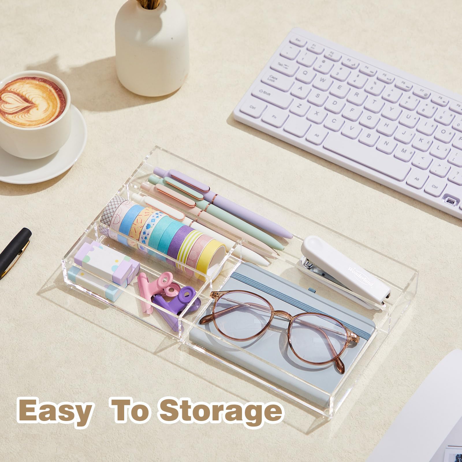 Briwooody Organizador acrílico para cajones de escritorio de 11 x 6.1 x 1.38 pulgadas, organizador de bandeja de almacenamiento para bolígrafos, papelería, escritorio, oficina, baño, cocina