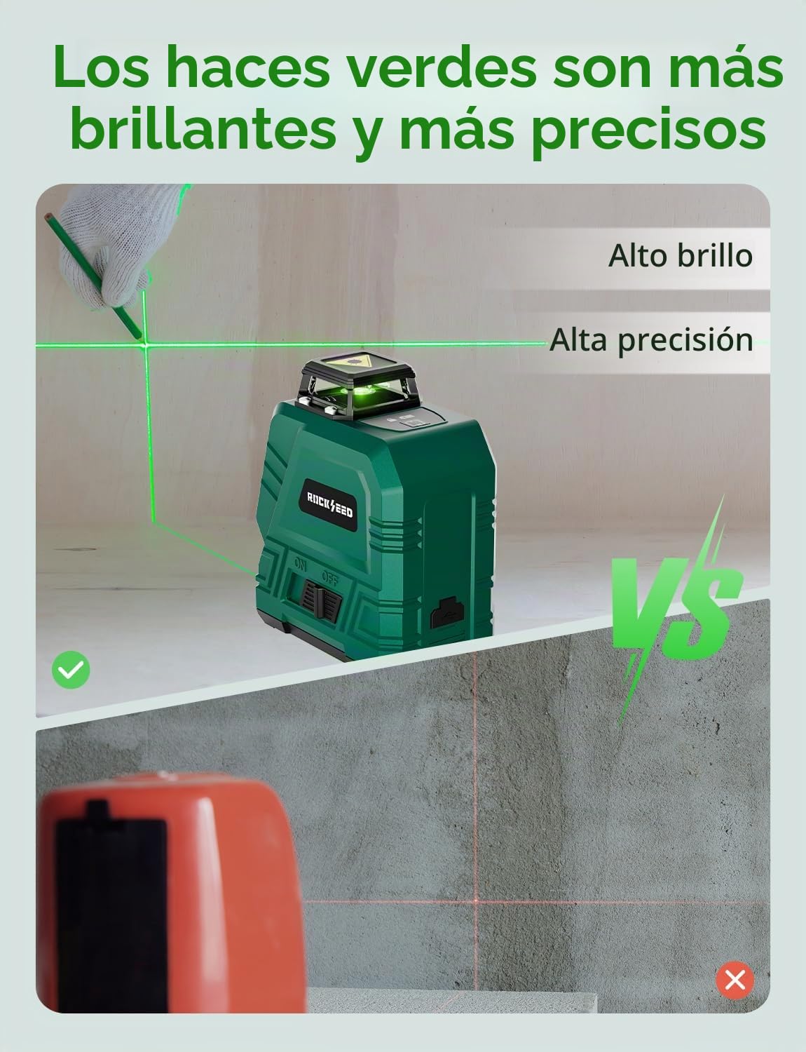 Nivel Láser con Trípode Ajustable de 1,2 m, RockSeed 1x360° Horizontal y 1x 150° Vertical, Línea Láser Verde Autonivelante,Nivelador Láser Recargable, para Colgar Cuadros/Construcción de Paredes