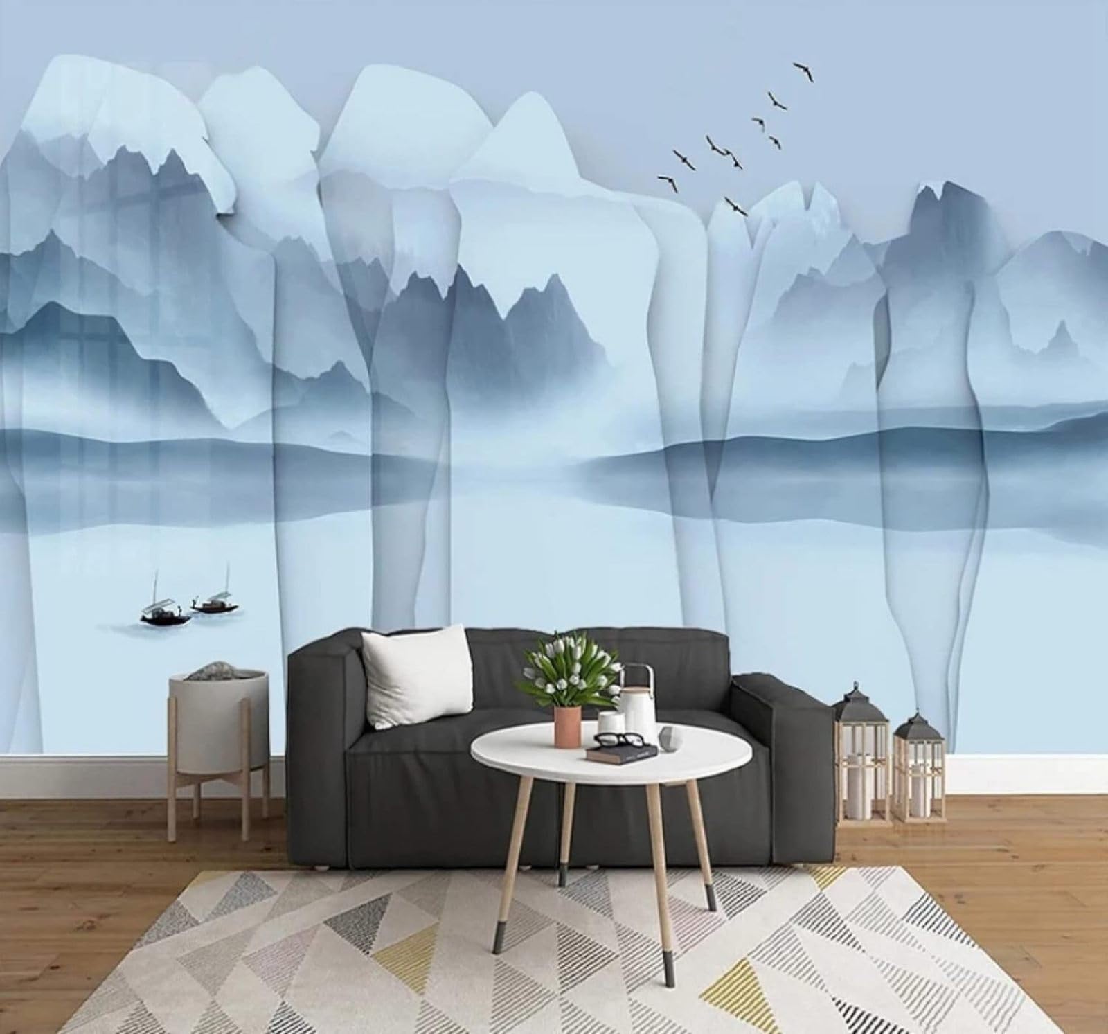 Abstract Ink Wash Landscape Birds in Flight Scenery 3D Wallpaper Easy Install Feature Office Living Room Sofa Bedroom TV Background Wall Decoration-150cm×105cm