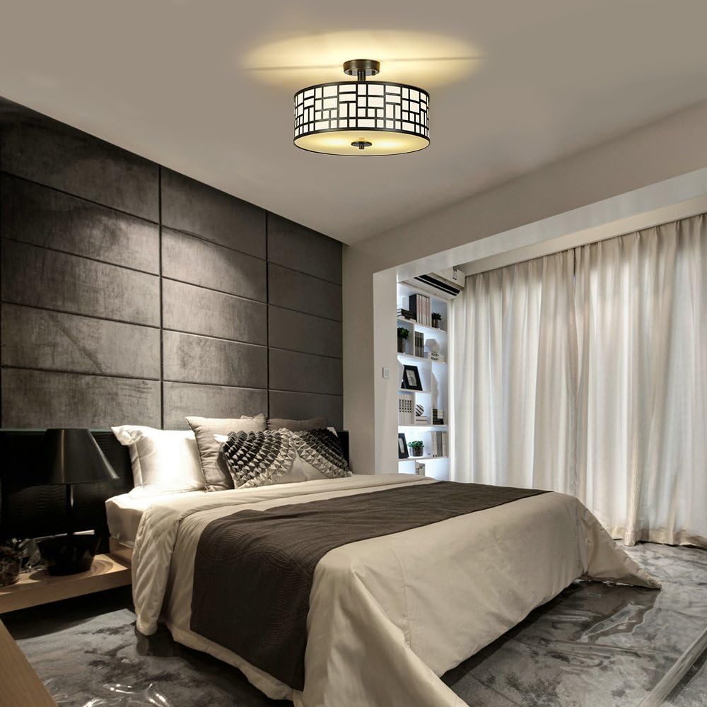 Lіmіtеd Dіѕсоunt SOTTAE 12 Elegant 2 Lights Black Finished Semi Flush Mount Ceiling Light,Metal Hanging Fixture Lighting,Glass Diffuser Ceiling Lamp for Bedroom,Living Room,Kitchen,Hallway