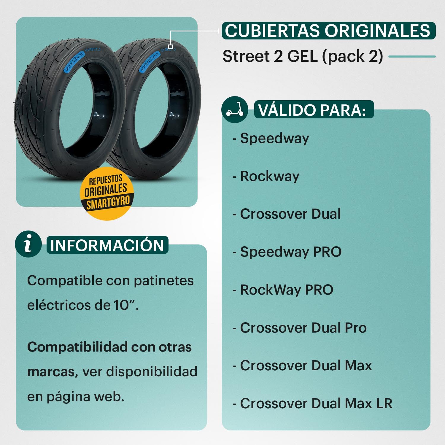 Neumáticos cubiertas ruedas patinetes (SpeedWay/RockWay/CrossOver, Gel urbano 2)