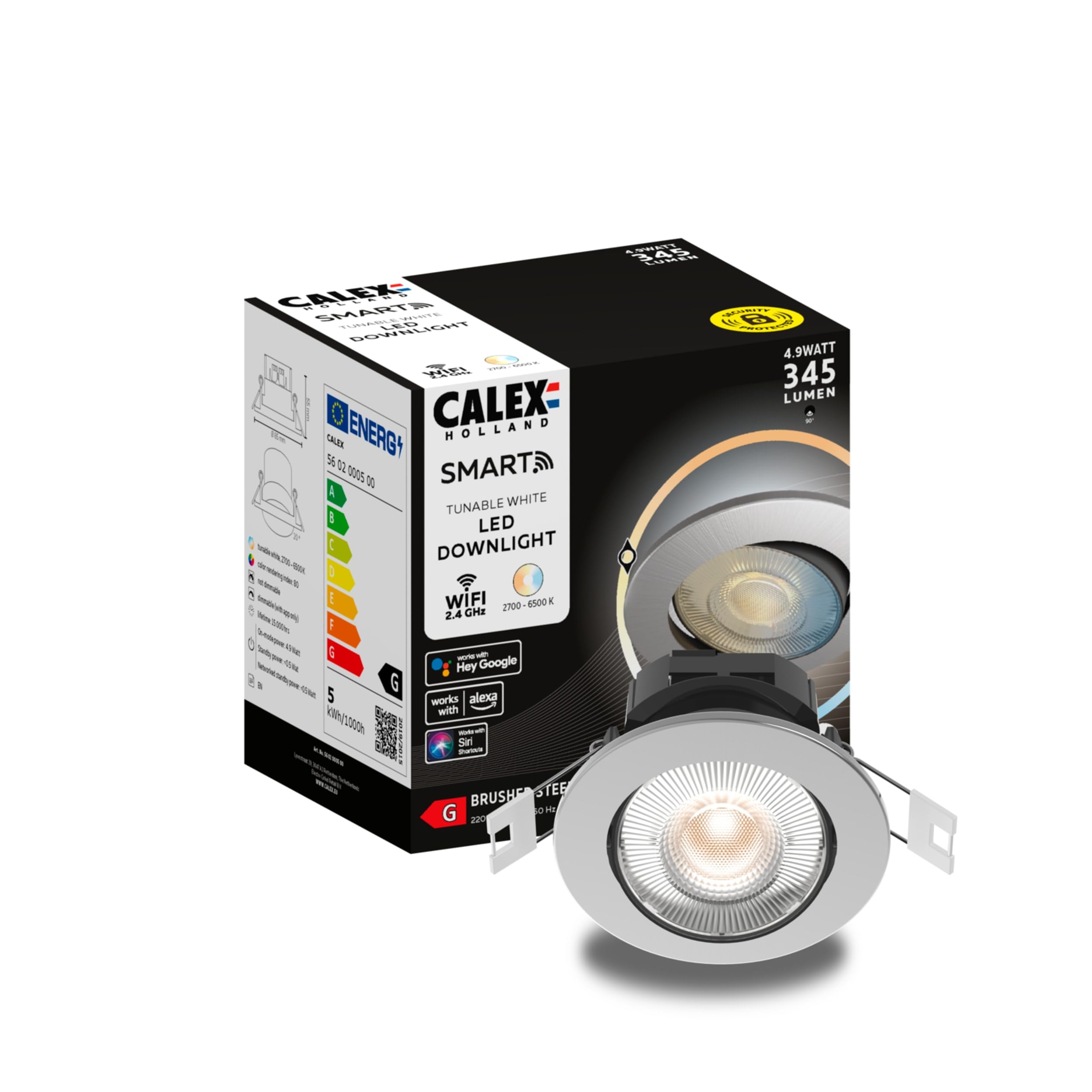 Calex Grey - Smart Led Downlight Wifi Recessed Ceiling Spot Light, Cct, App And Works With Amazon Alexa And Google Home, Dimmable, 5W