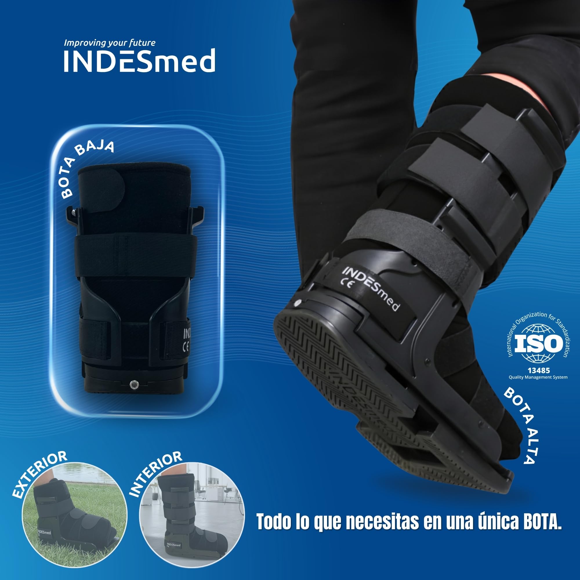 INDESMED Bota Walker V.3 Corta Larga Calcetín Ajustable Ligera Resistente Transpirable