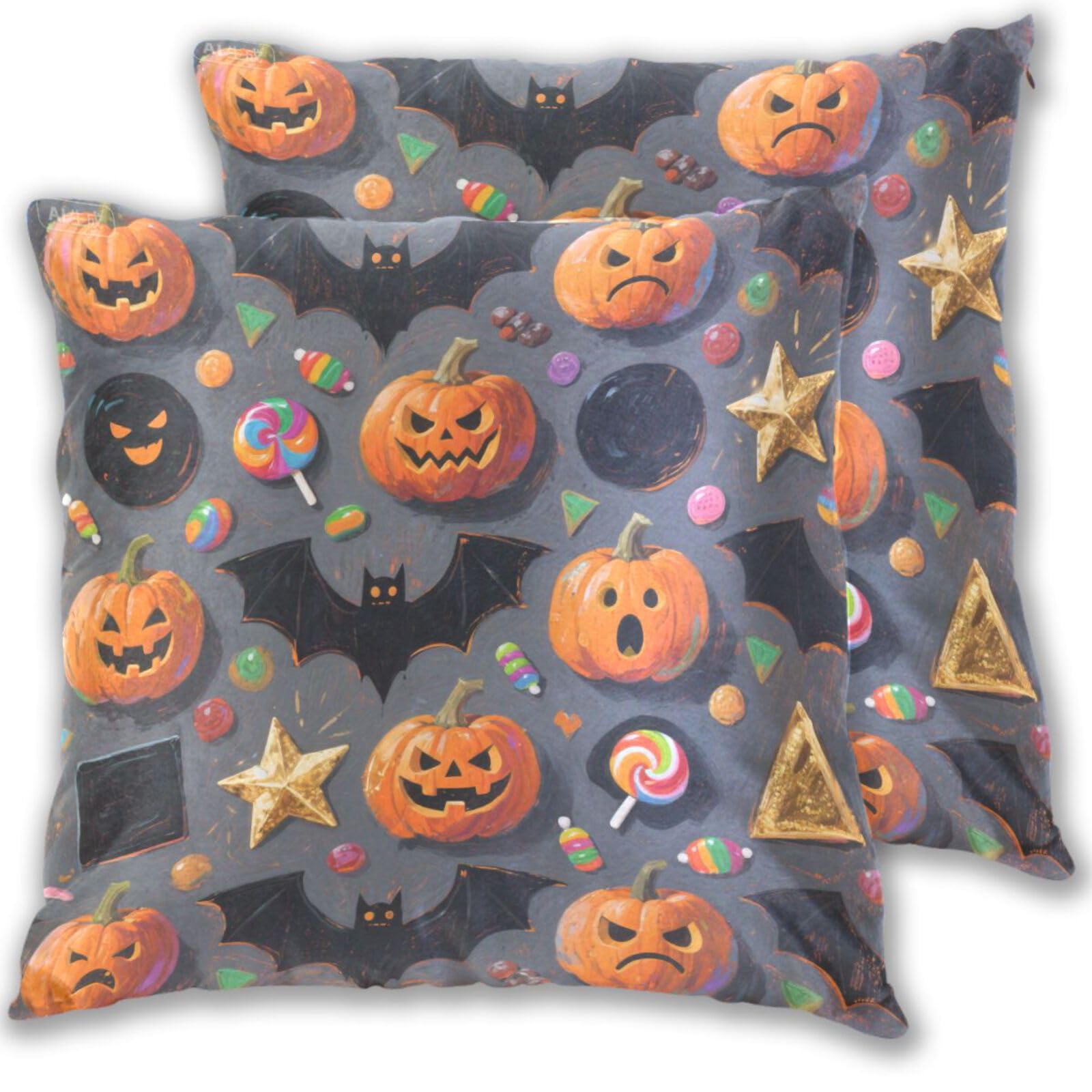 Taies d'oreiller en satin Halloween lot de 2 housses 45x45 cm motif citrouille