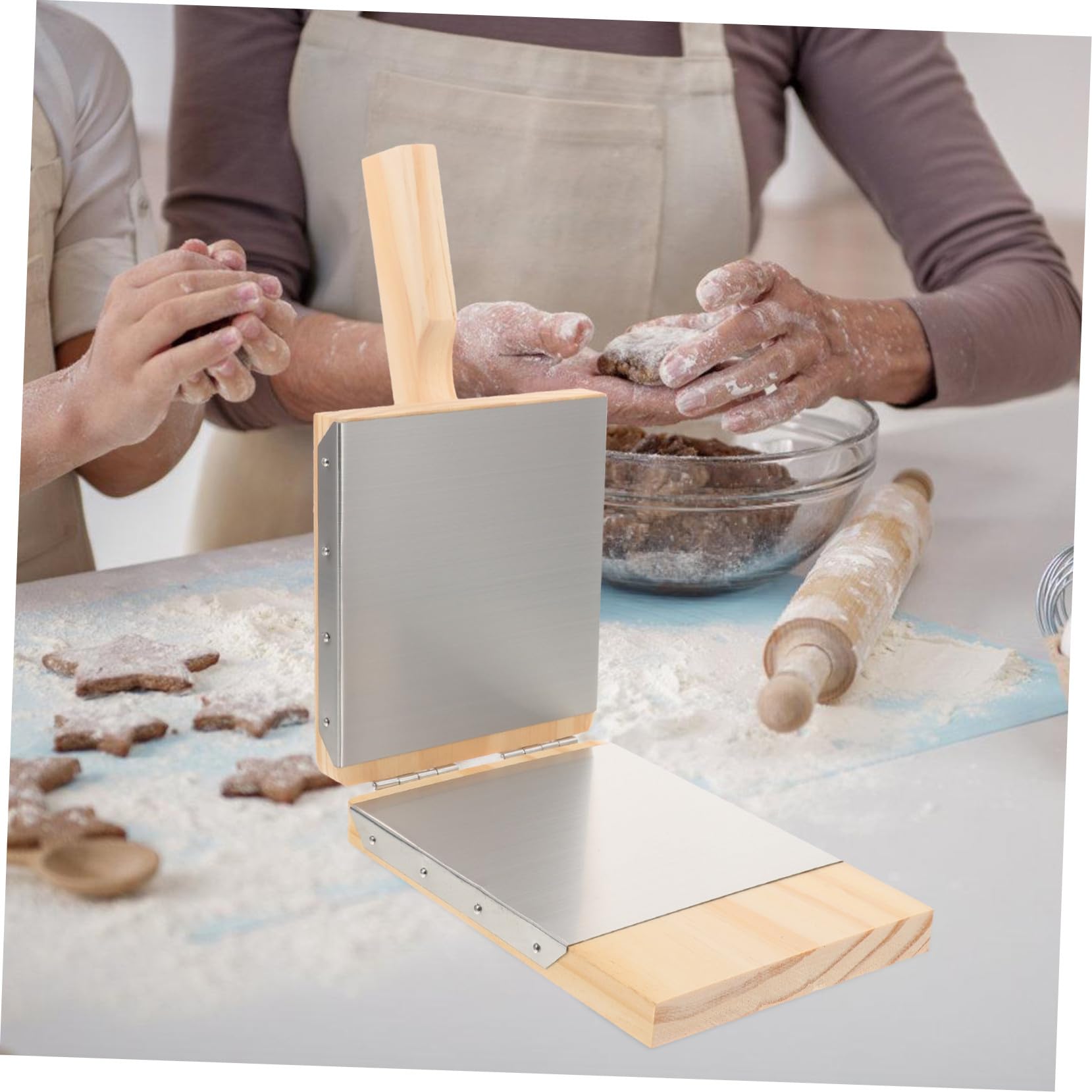 Hemobllo Pressa per Pasta Sfoglia in Legno Acciaio Inossidabile Utensile da Cucina per Pressare Impasti Spessore Uniforme Accessori per Gnocchi