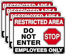 T&R Restricted Area Do Not Enter, Employees Only Sign - 4 Pack - 10 x 7 Inches Rust Free .040 Aluminum - UV Protected, Waterproof, Weatherproof and Fade Resistant - 4 Pre-drilled Holes