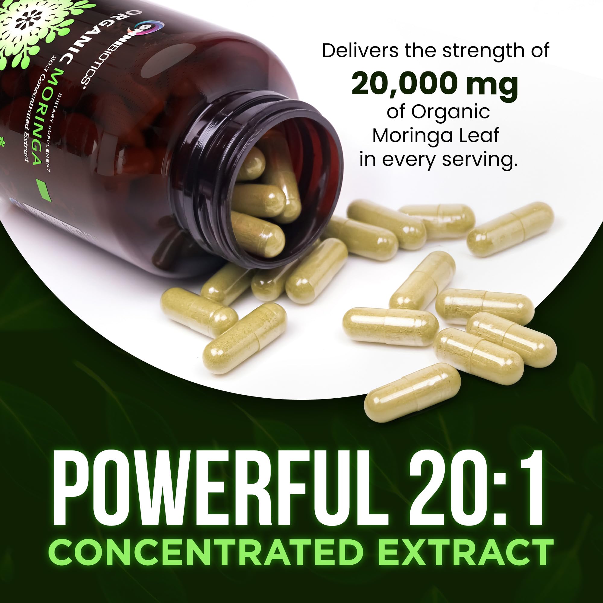 OmniBiotics Organic Moringa Capsules 1000mg Per Serving, 120 Vegan Capsules - 20:1 Moringa Oleifera Extract Supplement for Energy, Immune & Antioxidant Support for Women & Men, Made in USA, 60 Days — Amazon image 3