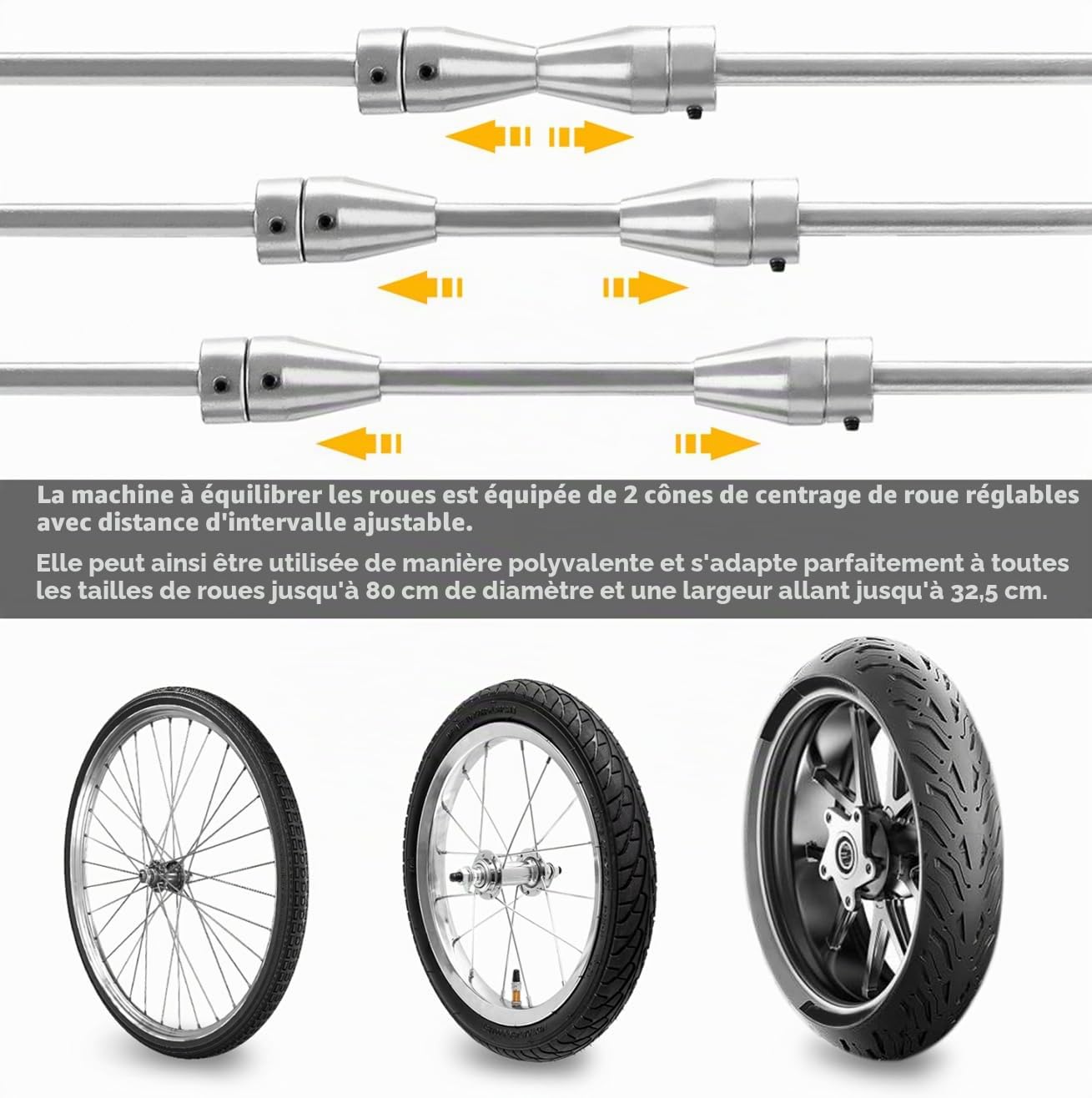 LILIIN Machine d'équilibrage de pneus de moto avec cônes plats et 4 pieds de support 40 x 20 x 50 cm