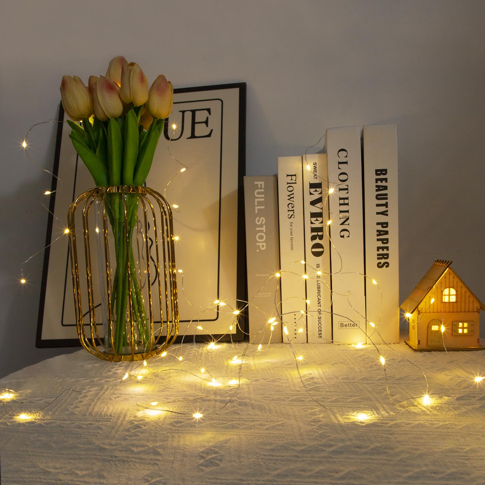 6 piezas Guirnalda luces led pilas,con temporizador 3M 30 LED micro alambre de cobre funcionamiento a pilas para interior decoración para fiesta jardín Navidad boda árbol dormitorio blanco cálido