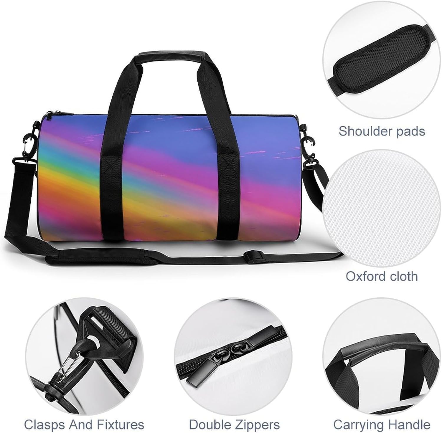 Sports Gym Bag for Women Men Travel Duffel Bag Tote Weekender Bag Rainbow Aesthetic Carry on Overnight Bag for Travel Swimming Fitness Workout Sports Duffle Bag image 5