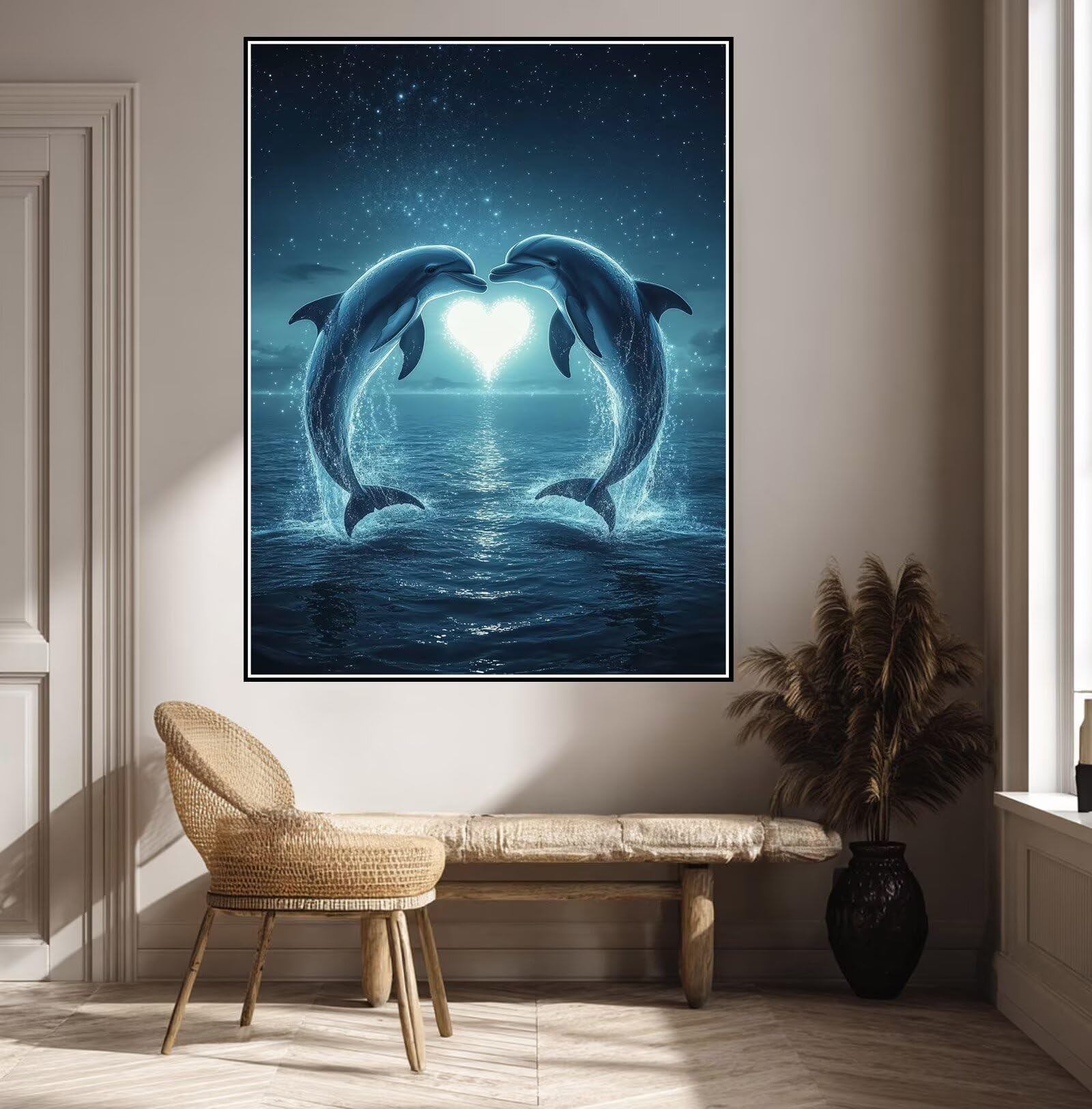 Diamond Painting Delfín Diamond Painting Adultos Cielo Estrellado Dibujos con Diamantes, 5D DIY Bordado de Punto de Cruz Diamante Pintura Kit Completo para Principiantes, Regalo Mujer 90x120cm W6-430