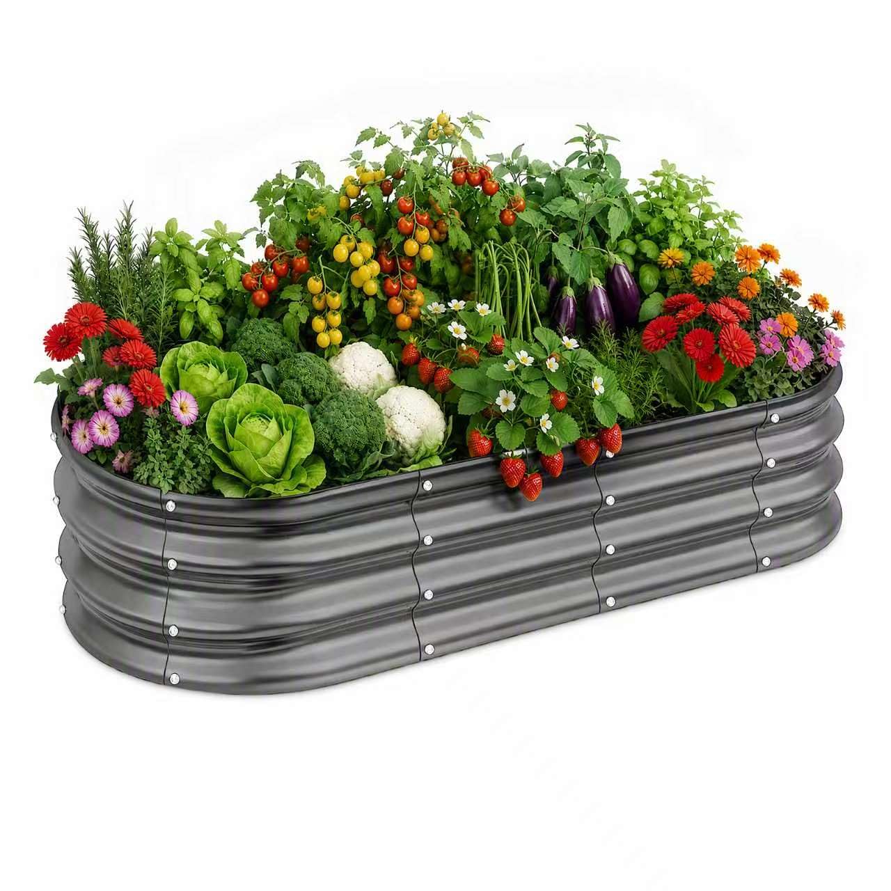 Land Guard Galvanized Raised Garden Bed Kit, Galvanized Planter Raised Garden Boxes Outdoor, Oval Large Metal Raised Garden Beds for Vegetables(Grey)4×2×1ft(1pcs)