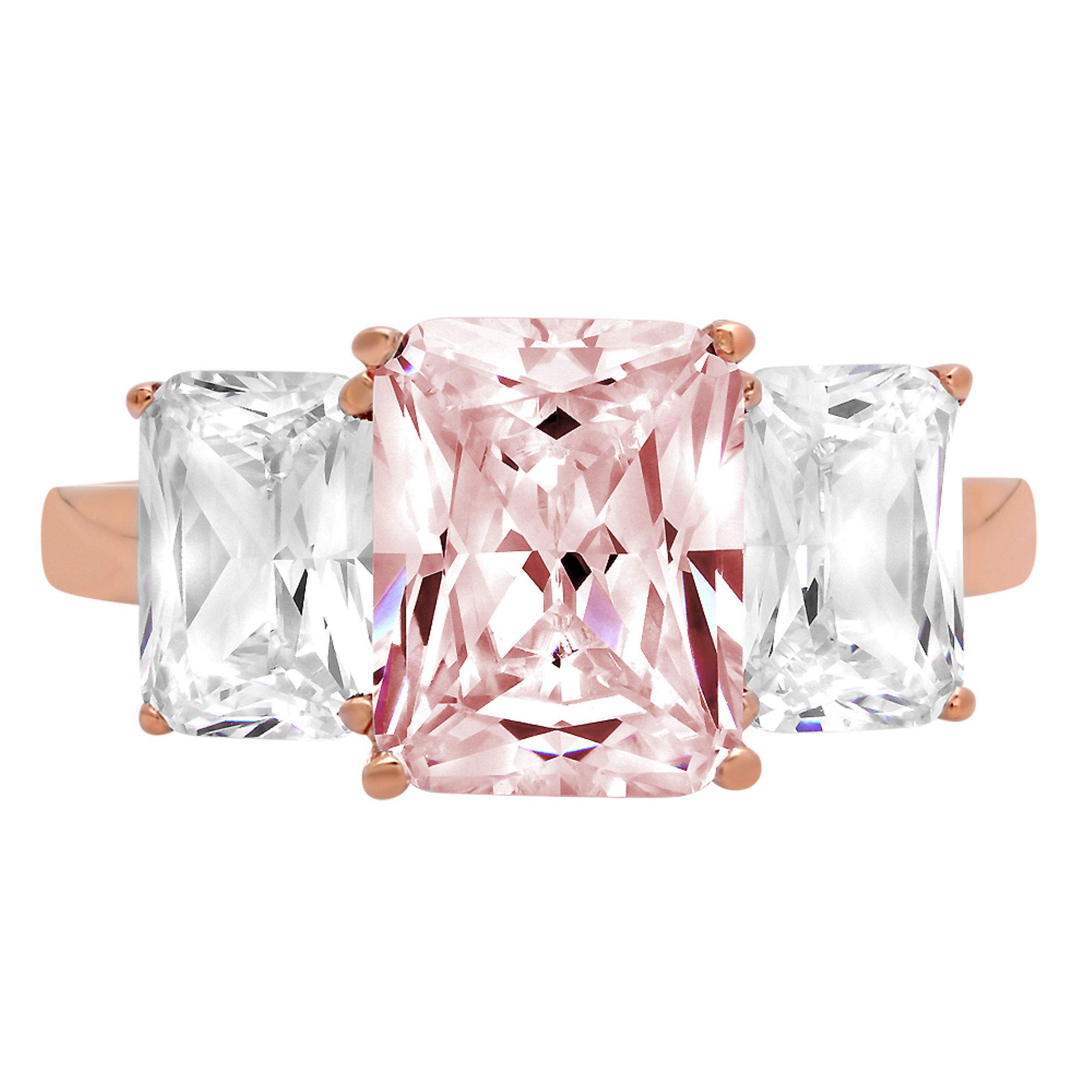 Clara Pucci3.97ct Brilliant Emerald Cut 3 Stone Solitaire with Accent Pink Simulated Diamond CZ VVS1 Designer Modern Statement Ring Solid 14k Rose Gold