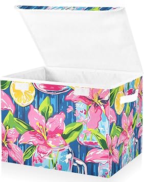 Lily Pulitzer Mason Jars Storage Bin with Lid Foldable Storage Box Washable Fabric Storage Cubes Bin Organizer Basket Closet for Home Bedroom Closet Nursery Office