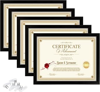 Tasybox 8.5x11 Diploma Certificate Frames, 5 Pack Black Picture Frames with HD Glass for Wall or Tabletop Display