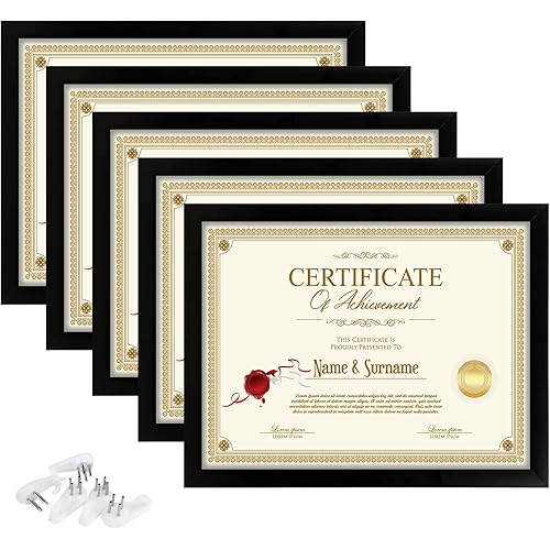 Tasybox 8.5x11 Document Frame Certificate Diploma Frame with High Definition Glass, 5 Pack Picture Frames for Wall and Tabletop, Black