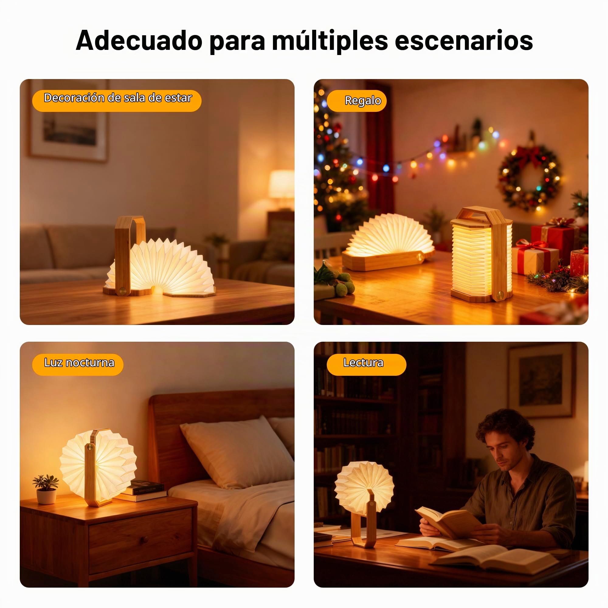 Lámpara de Mesa de Madera con Asa, Lámpara de Linterna Japonesa, Luz Ambiental, Lámpara de Ambiente, Lámpara LED Recargable para Hogar & Exterior & Fiesta & Regalo (Bambú)