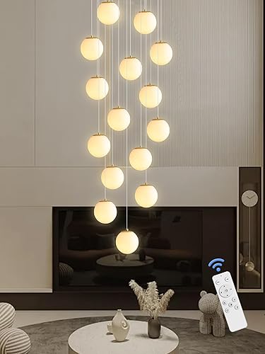 Miniatura 15 de Escalera LED de 10 luces LED moderna con globo de cristal, lámpara colgante grande para techos altos, accesorios de iluminación de entrada, villas y