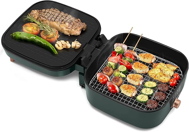 Electric Hot Pot Grill, Uten Electric Hot Plate 1800W, Multifunctional Dual Pot Baking Pan & Shabu Hot Pot 2 in 1 Kitchen Cooker