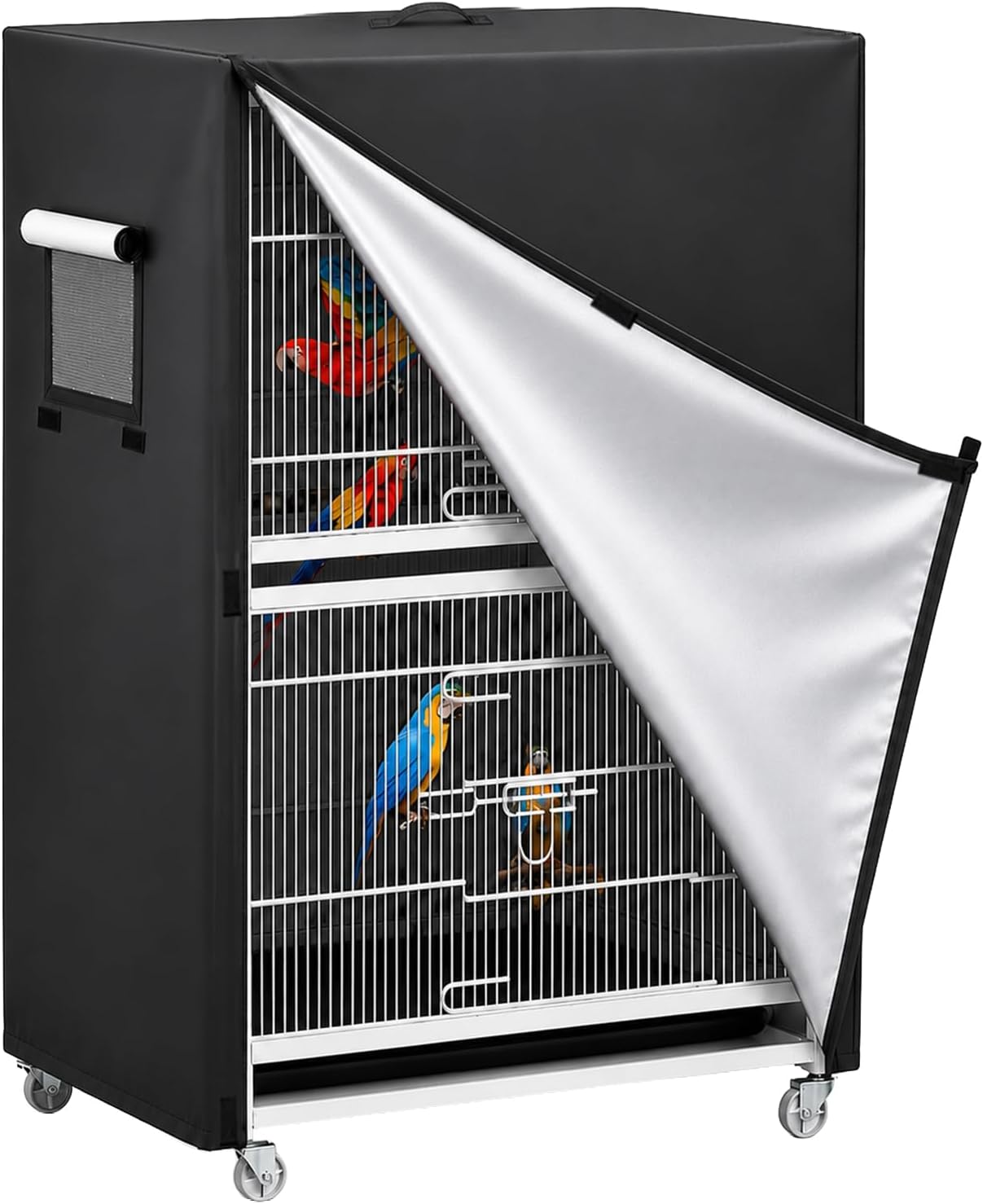 Outdoor 600D Bird Cage Cover for Night, Heavy Duty Waterproof & Light Blocking Breathable Night Cover, Universal Fit for Parrot Parakeet Cockatiel, Black, 19Lx19Wx40H