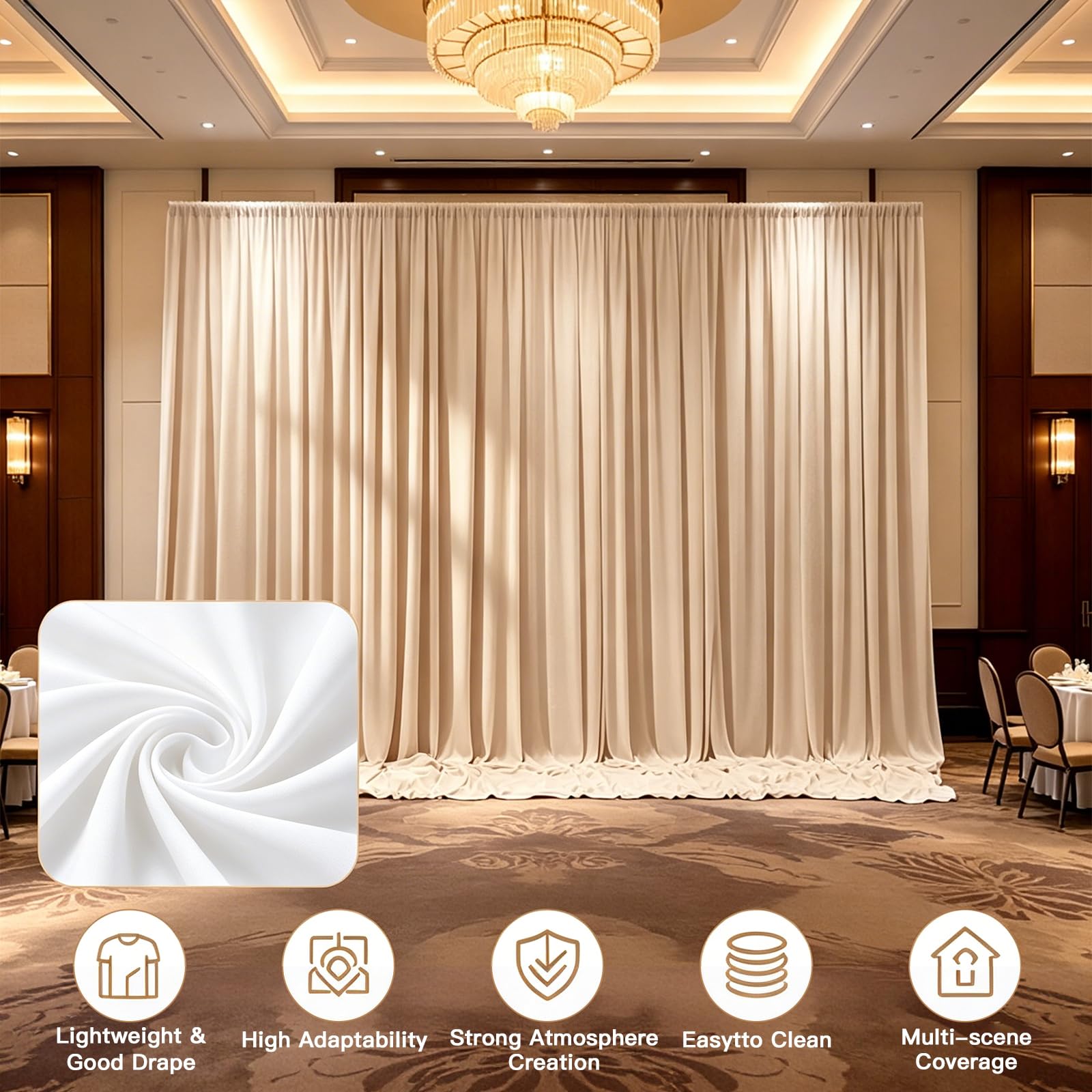 Tenda per sfondi da 1,5 x 3 m, 2 pezzi, per matrimoni, feste, in poliestere, bianco, sfondo fotografico, per feste di compleanno, sfondi decorativi (latte)