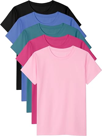 Poroka 5 Pack Girls Shirts Cotton Short Sleeve Shirts for Girls Kids Tshirts Summer Tops Tees