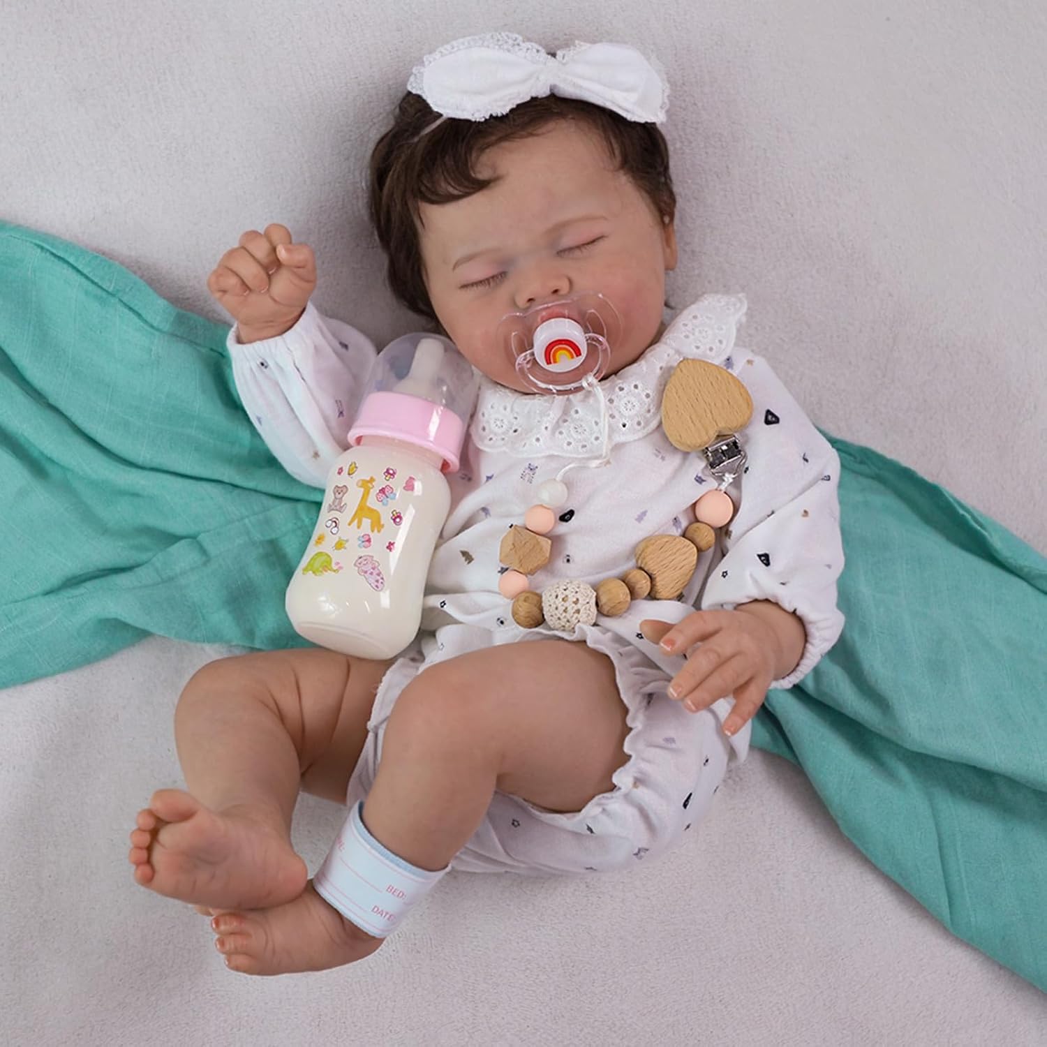 SCOM Reborn Baby Dolls Girl - 20 Inch Realistic Sleeping Newborn Baby Doll, Lifelike Handmade Soft Weighted Cloth Body Reborn Doll, Advanced Painted Gift Set for Kids Age 3+ - Image 8