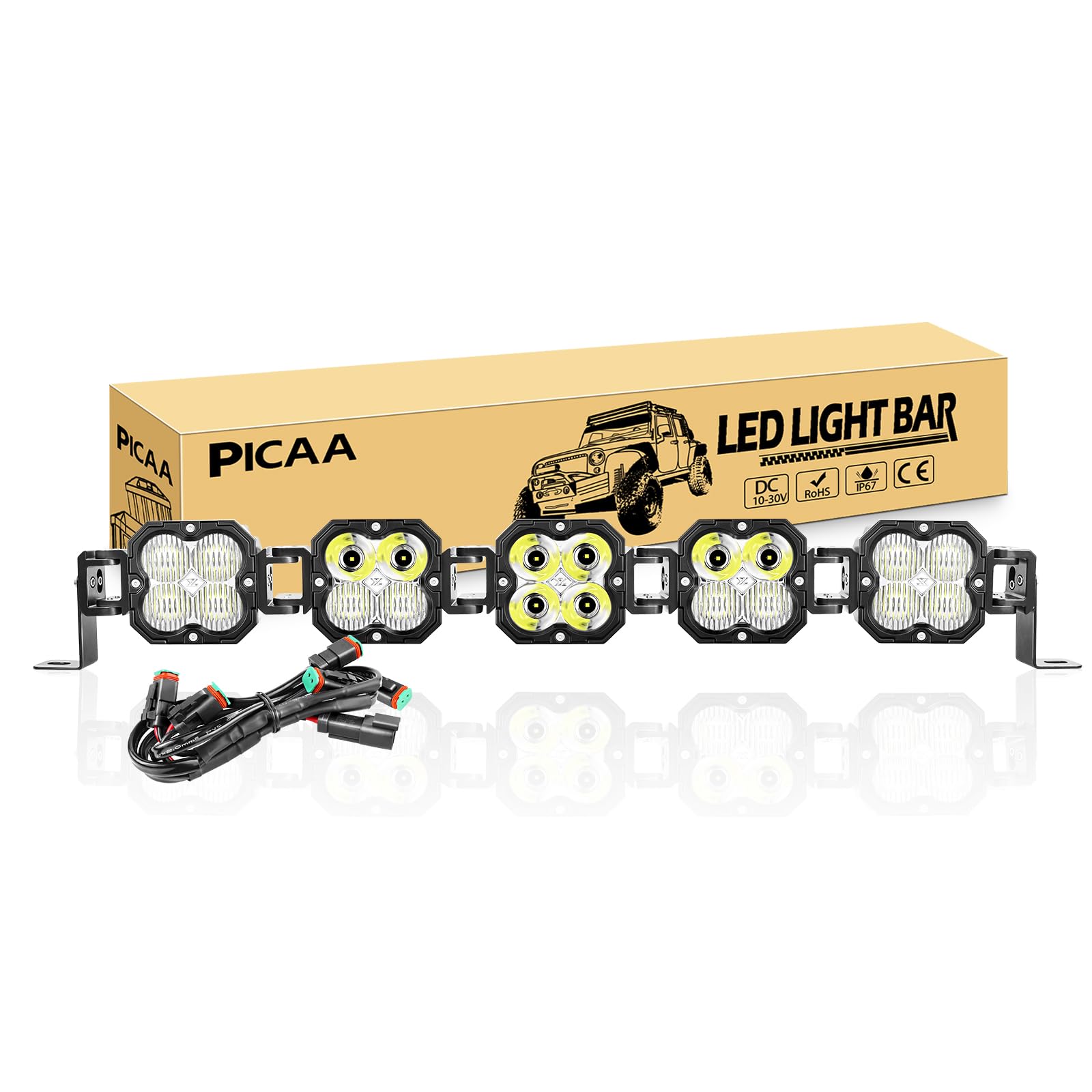 PICAA Belka świetlna LED, 84,5 cm, 15000 lm, z wtyczką DT, Spot/Flood Combo, dodatkowy reflektor, wodoszczelna 12 V/24 V do jazdy w terenie, 4 x 4, SUV, pickup, UTV, ciężarówki, traktora, światła