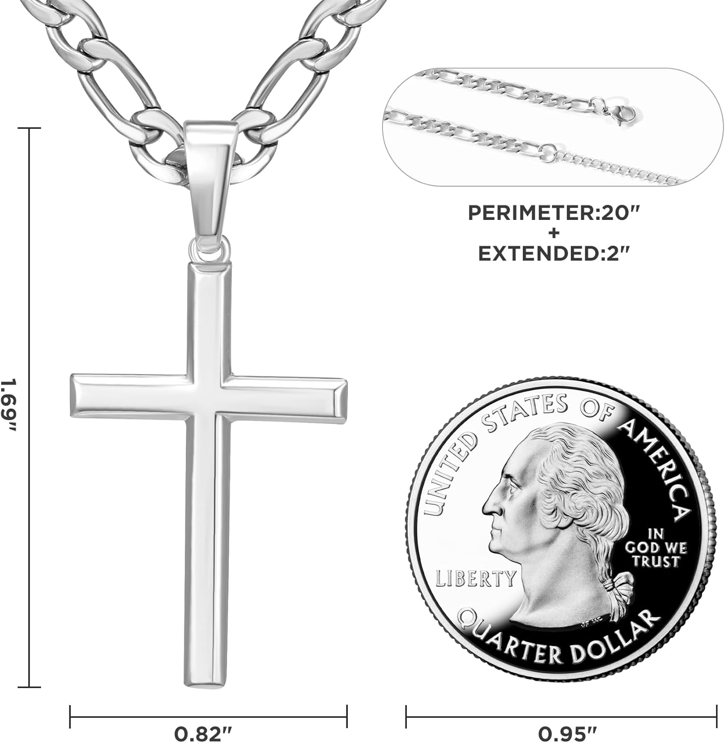 SWEETV 18K Gold Over 925 Sterling Silver Cross Necklace for Men/Women, Stainless Steel Cuban/Rope Chain Cross Pendant 18-24 inch, Religious Jewelry Gifts for Men - Image 8