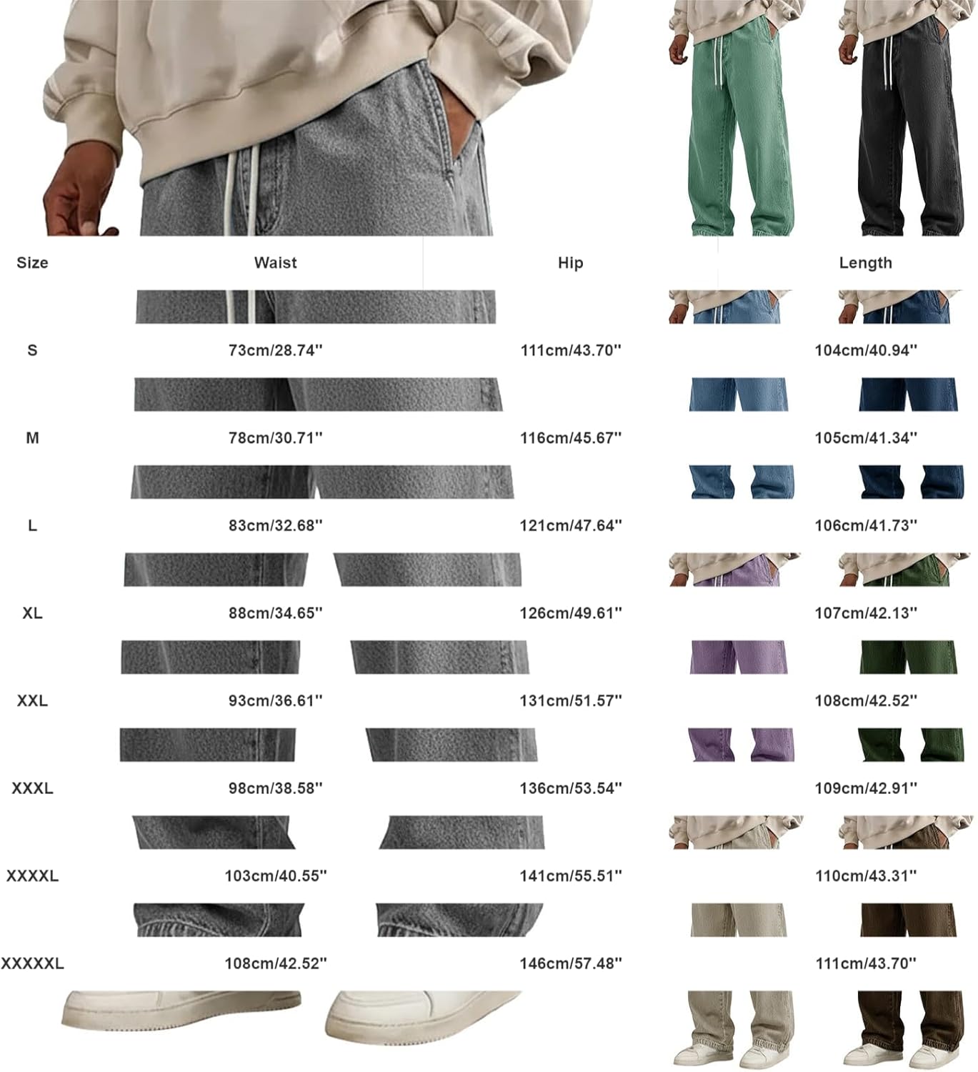 HJINGSUN Mens Jeans Loose Wide Leg Elastic Waist Denim Pants Vintage Hip Hop Skater Trousers Y2k Clothes Stylish Streetwear