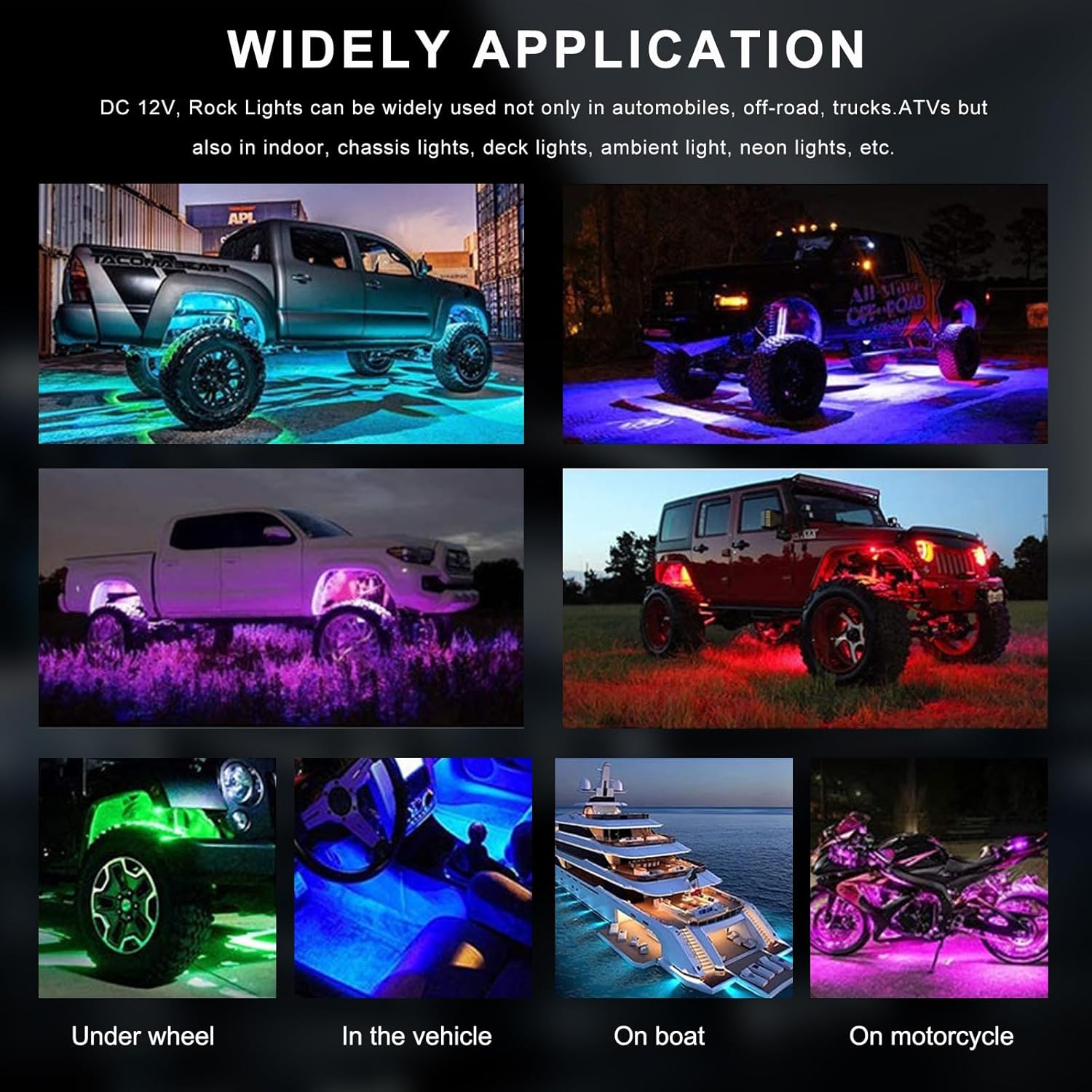 Rock Lights for Car, Multi Color RGB LED Rock Lights Kit with APP Control & Music Mode, Waterproof Underglow Rock Neon Light for Pickup Truck SUV, Car Accessories (8 Pods)