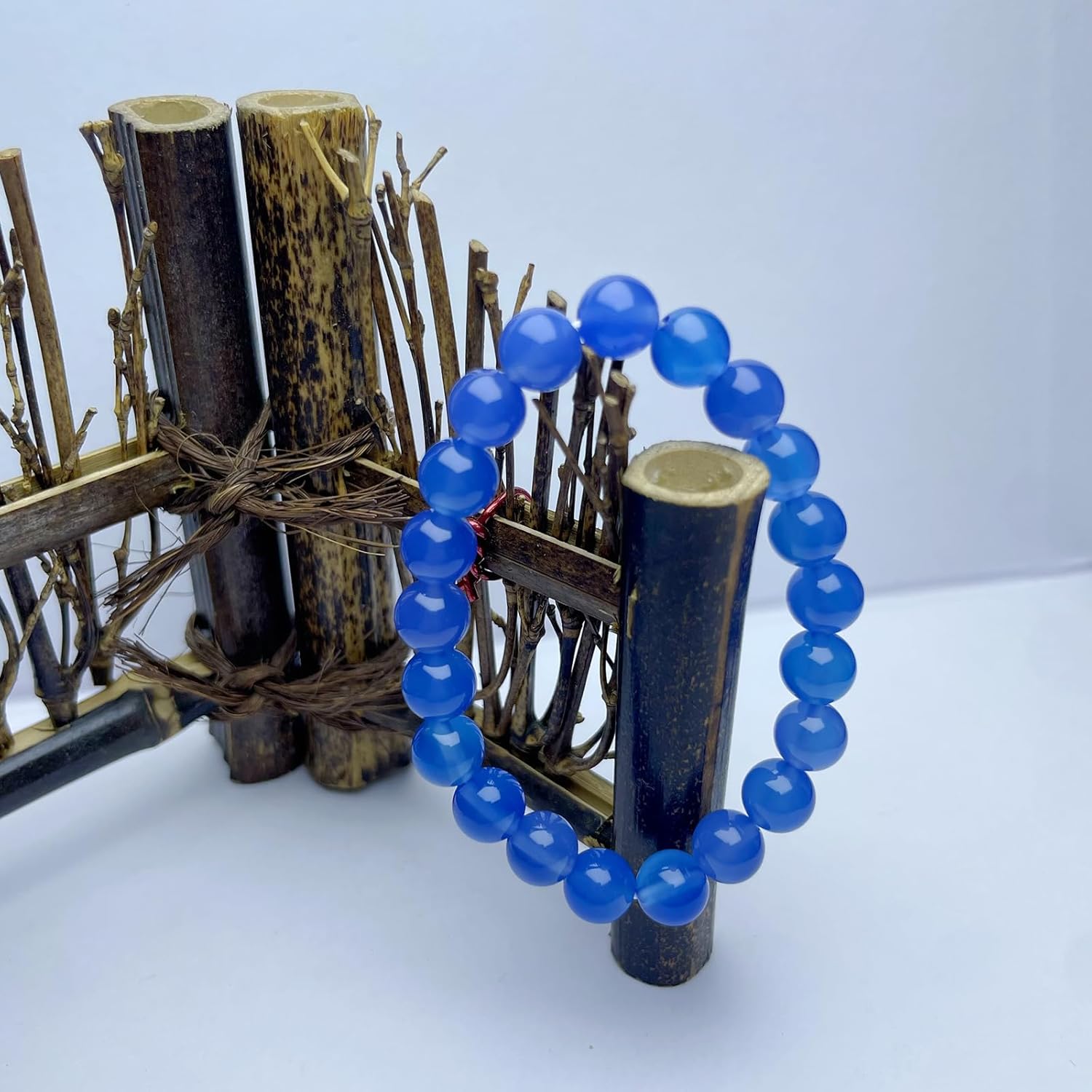 Blue Chalcedony Bangle Bracelet Bead Stretch 8mm Round Translucent Gemstone Elastic Bangle Good Luck Charm Healing Jewelry Gift for Wife Mom Valentine's Day Birthday Anniversaries - Image 4