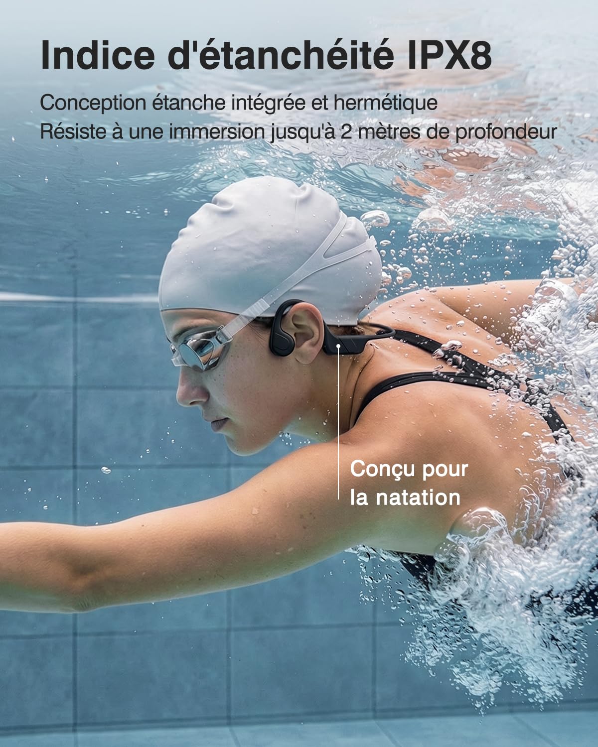 Casque Conduction Osseuse Bluetooth 6.0, Mémoire MP3 32 Go Intégrée | IPX8 Etanche Écouteur Natation, Autonomie 12 h, Casque Sport pour Natation / Course / Cyclisme / Fitness