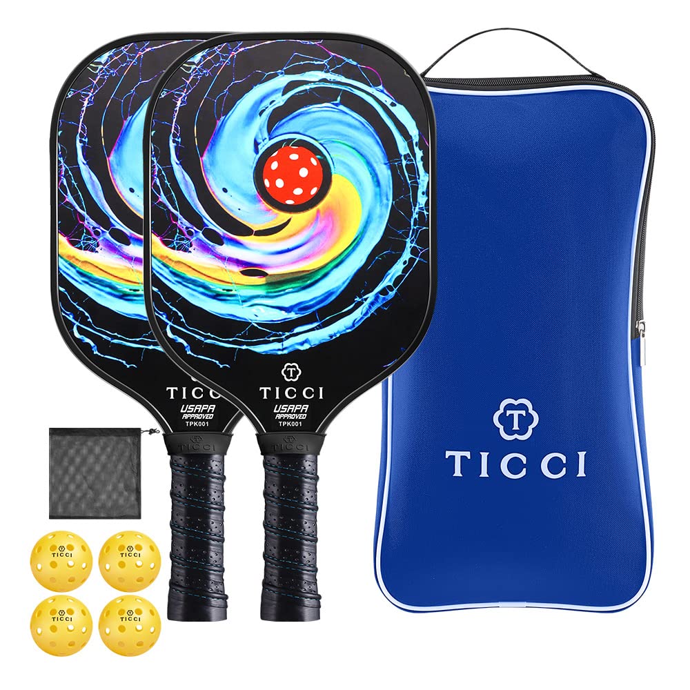 TICCI Pickleball Paddle Set 2 Graphite Craft Rackets Honeycomb Core 4 Balls Ultra Cushion Grip Portable Racquet Cover Case Bag Accessories Gift Kit Men Women Kids Indoor Outdoor (Gorgeous Kit)