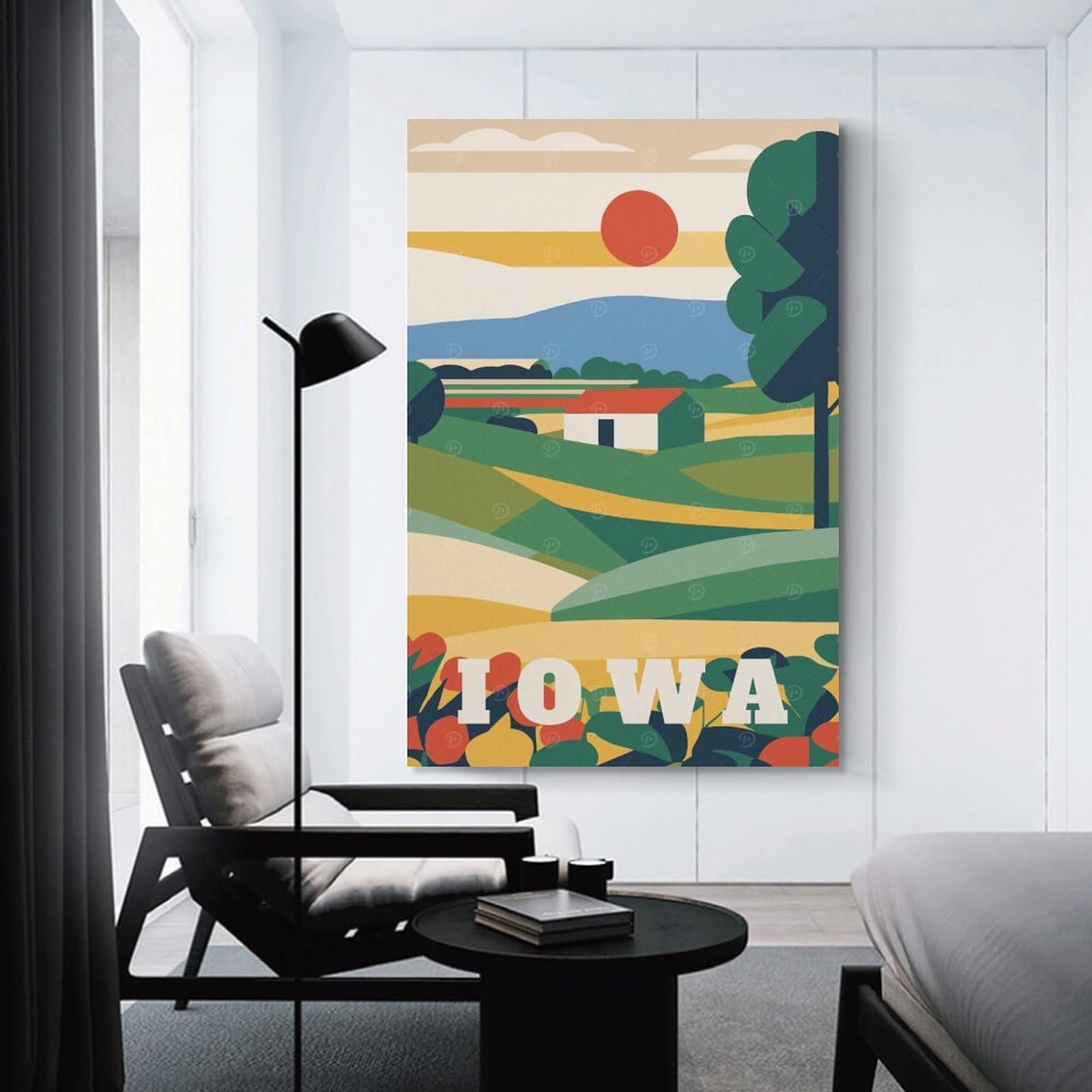 Junmoney Iowa Travel Country Canvas Wall Art 24x36inch(60x90cm), for Home Lounge, Bedroom Or Reading Nook, Eye Catching Artwork for Blank Walls