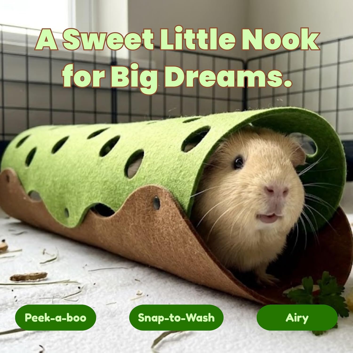 2Pack Guinea Pig Tunnel and Tube, Washable Felt Hideout, Green&Gray image 2