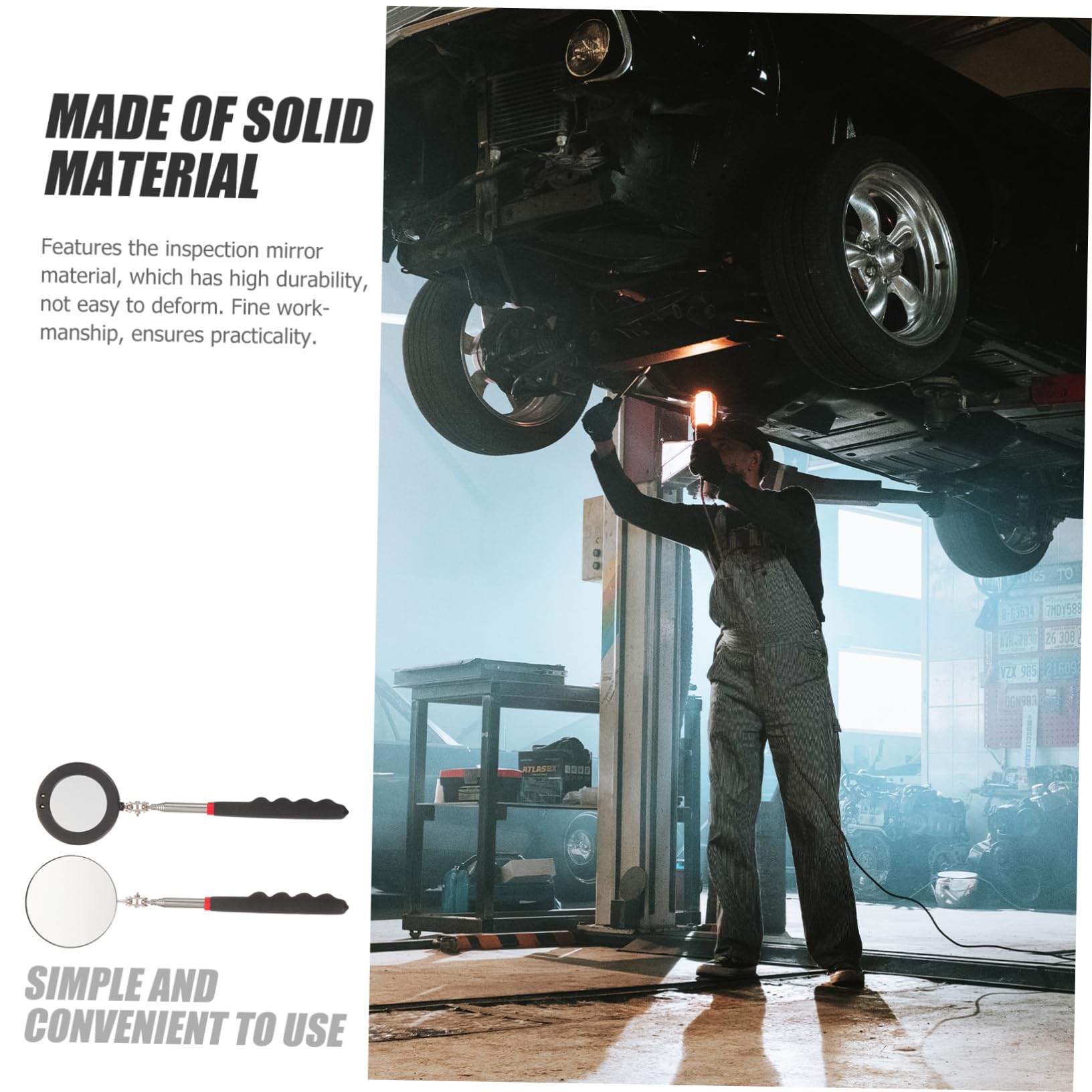 NAMOARLY 2pcs Telescope Mirror Extendable Mirror Telescoping Lighted Inspection Mirror LED Flexible Inspection Mirror Telescoping Inspection Mirror Inspection Mirror with Light Car Plastic