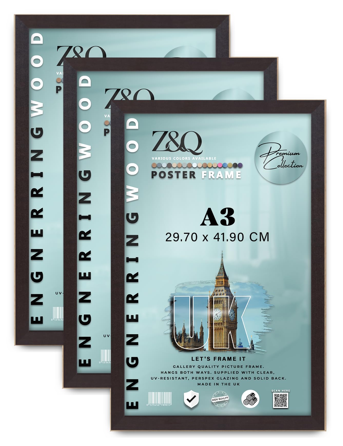 Z&Q Pack of 3 MDF Wood Finish A3 (29.70 x 41.90 CM) Poster Frame | Simple & Elegant Design 16 x 11 Inch For wall Gallery and Home Décor [ Mahogany ]