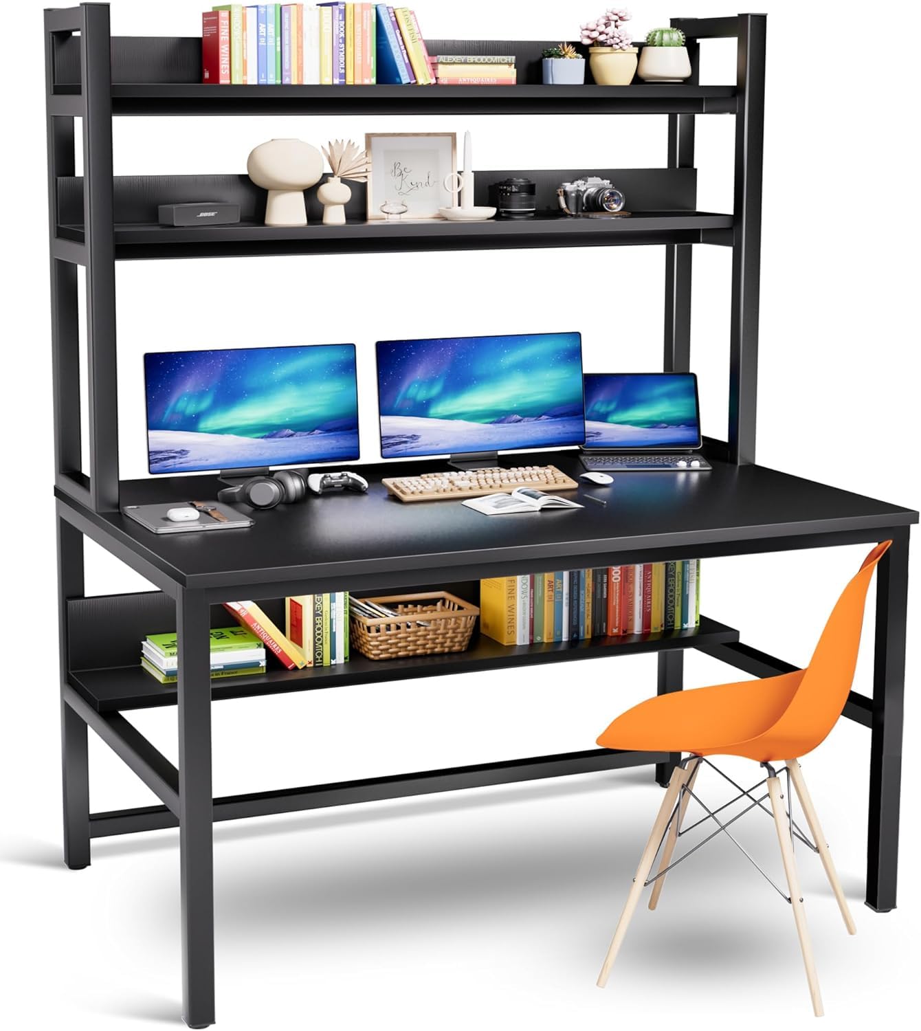 PCデスク ブラック Homall Gamer PC Desk, 55'' Z-Shaped, RGB Lights, Carbon Fiber