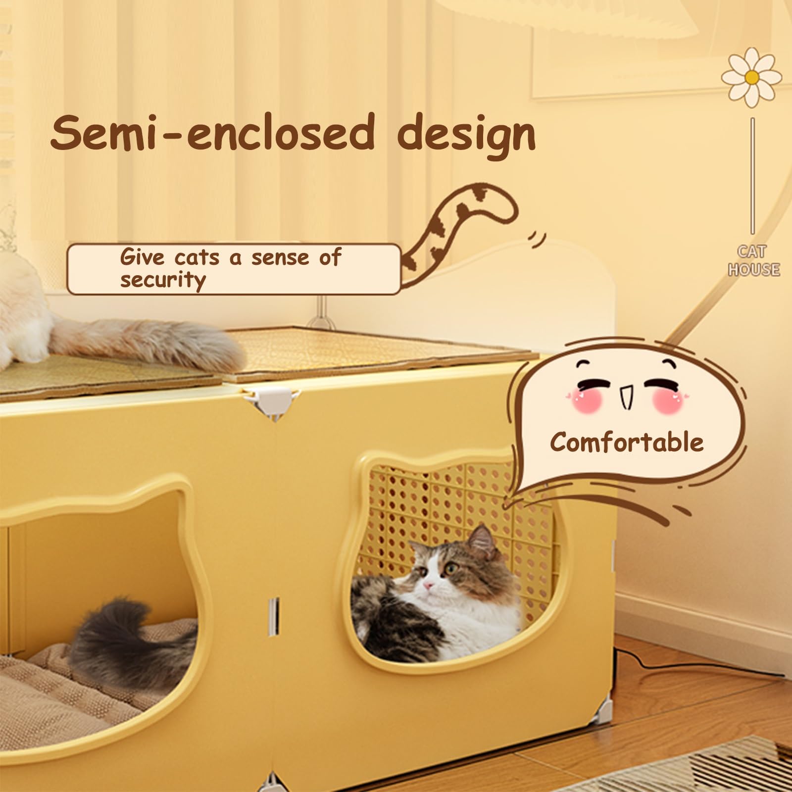 Katzenkäfig für den Innenbereich mit Stauraum oben, halbgeschlossenes Gehege & Loungebett, idealer Laufstall für Kätzchen und Katzen, einfache Selbstmontage
