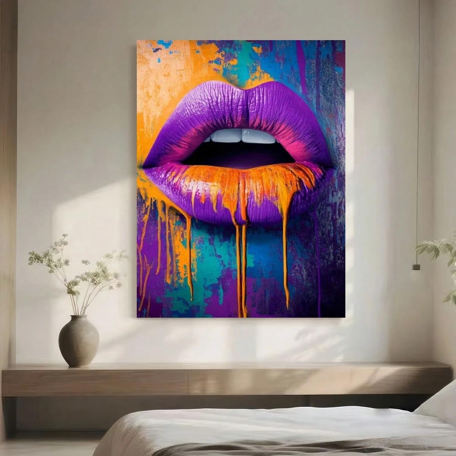 TZKBDMA Purple Lips Canvas Painting Wall Art Print, Printed Artwork, Home Decor(70x90cm/Without frame)
