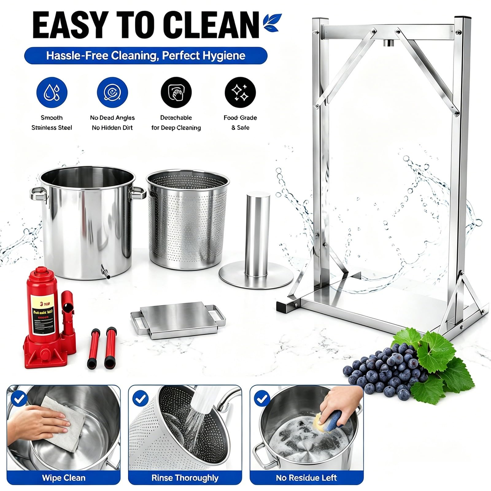 Torchio Manuale per Frutta e Vino in Acciaio Inox, Pressa Idraulica con Martinetto da 3 Tonnellate per Spremere Mele, UVA, Verdura e Favi Fatto in Casa(12L)