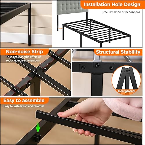 Miniatura 7 de PayLessHere Base de cama de plataforma de metal de 18 pulgadas de alto con máximo espacio de almacenamiento debajo del marco de cama resistente, no