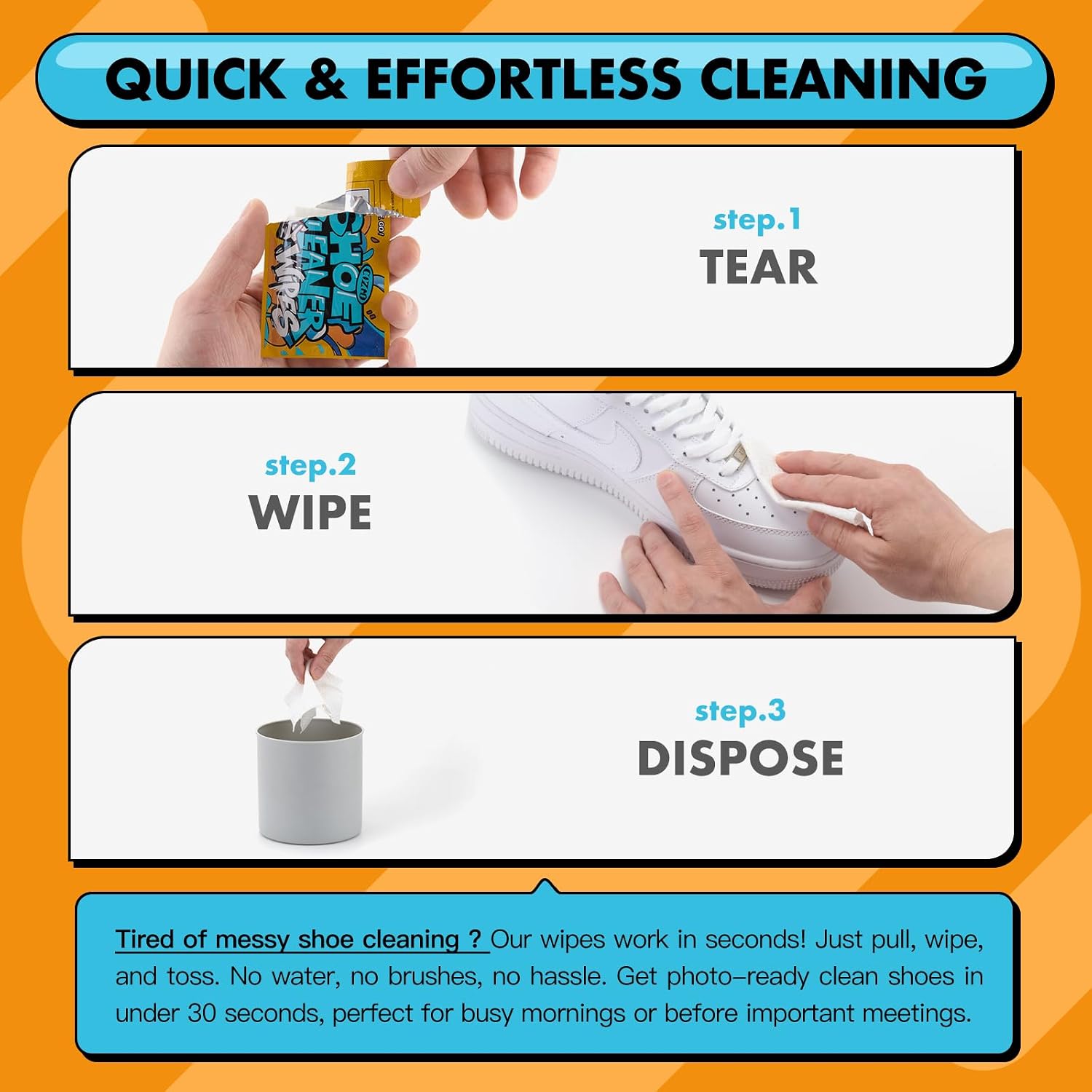 COZGO Shoe Cleaner Wipes, Shoe Cleaning Wipes for Sneakers, Leather, Canvas, Portable On-the-Go Shoe Care for Stain Removal