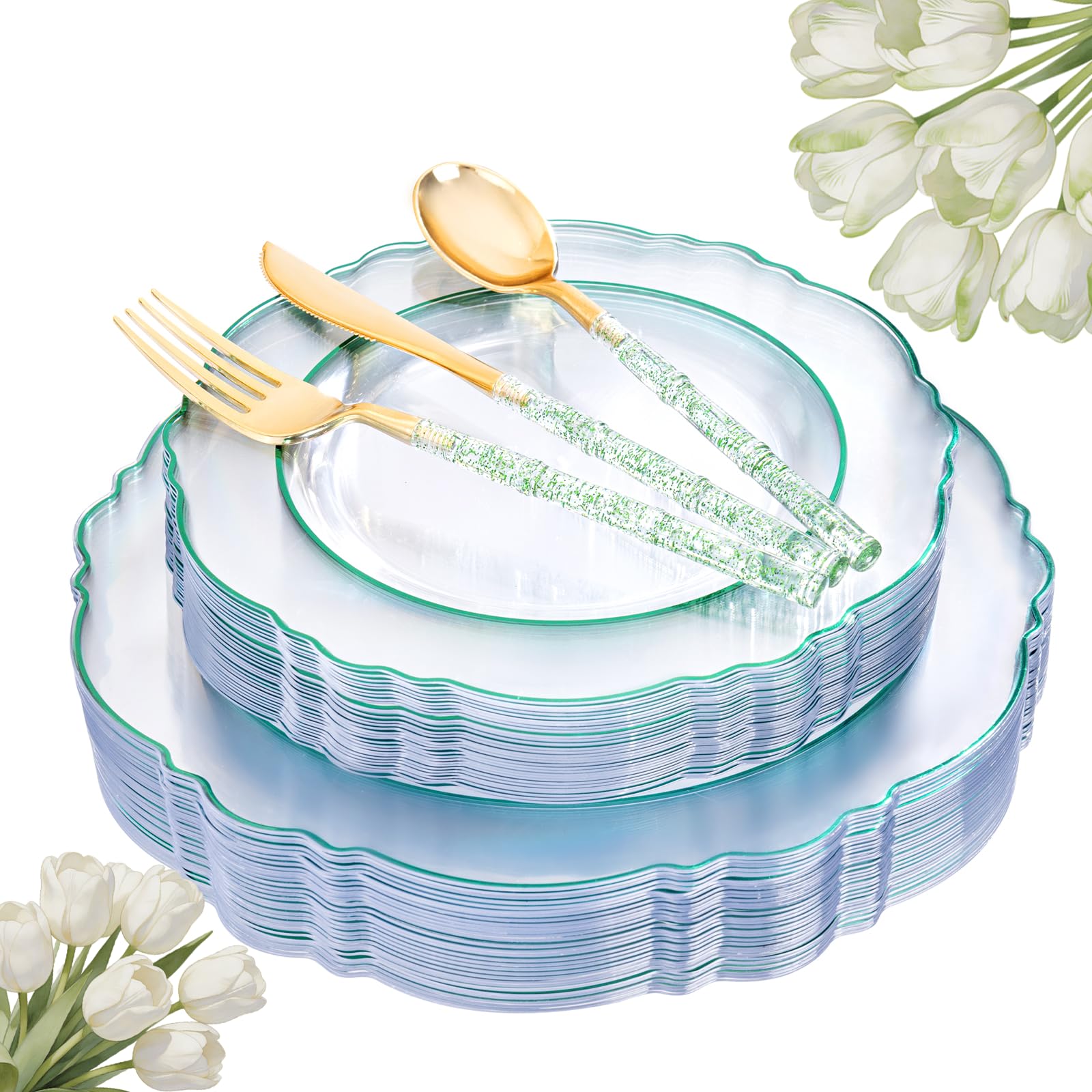 Green Plastic Plates & Cutlery Set - Party Supplies -25