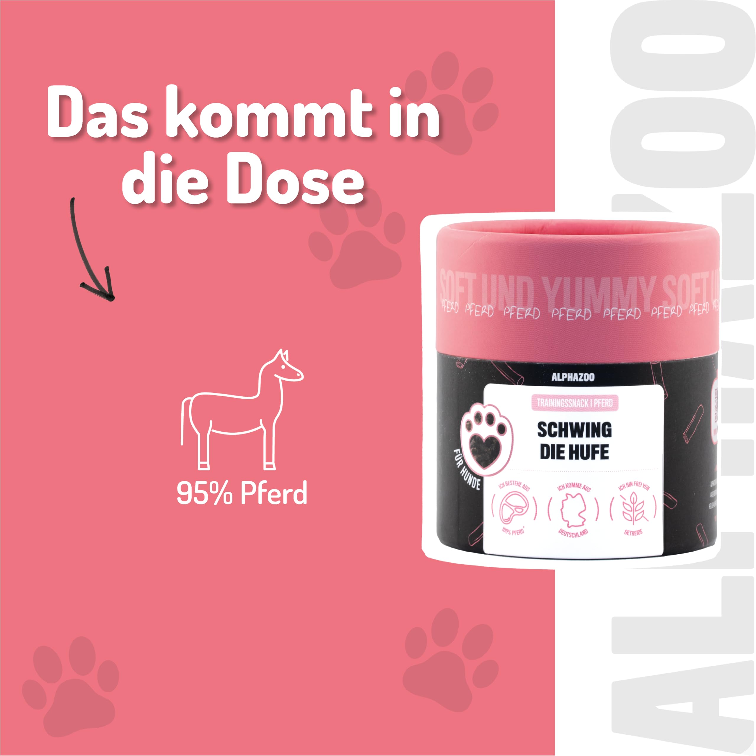 alphazoo Schwing Die Hufe 3 x 65g - Soft Hundesnack aus 95% Pferd - getreidefreie Trainingsleckerli für Hunde - weiche Snacks ohne künstliche Zusätze - ideale Belohnung und als Trainings Leckerlies