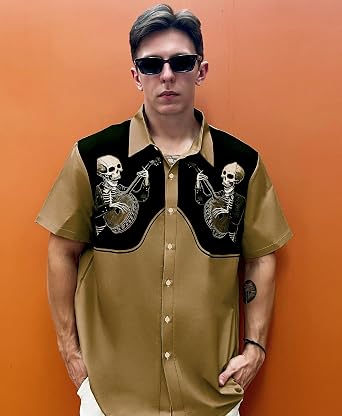 Mens Hawaiian Shirt Short Sleeve Western Style Symmetrical Pattern Button Up Casual Holiday Beach Summer Shirt