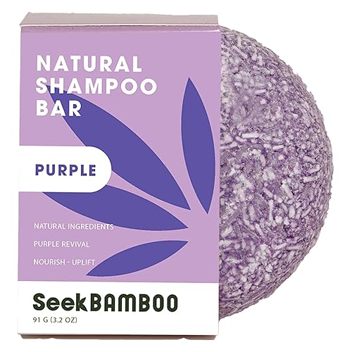 Seek Bamboo - Barra de champú púrpura para cabello rubio, plateado y gris - Champú sólido tonificante de latón para cabello teñido - Barra ecológica