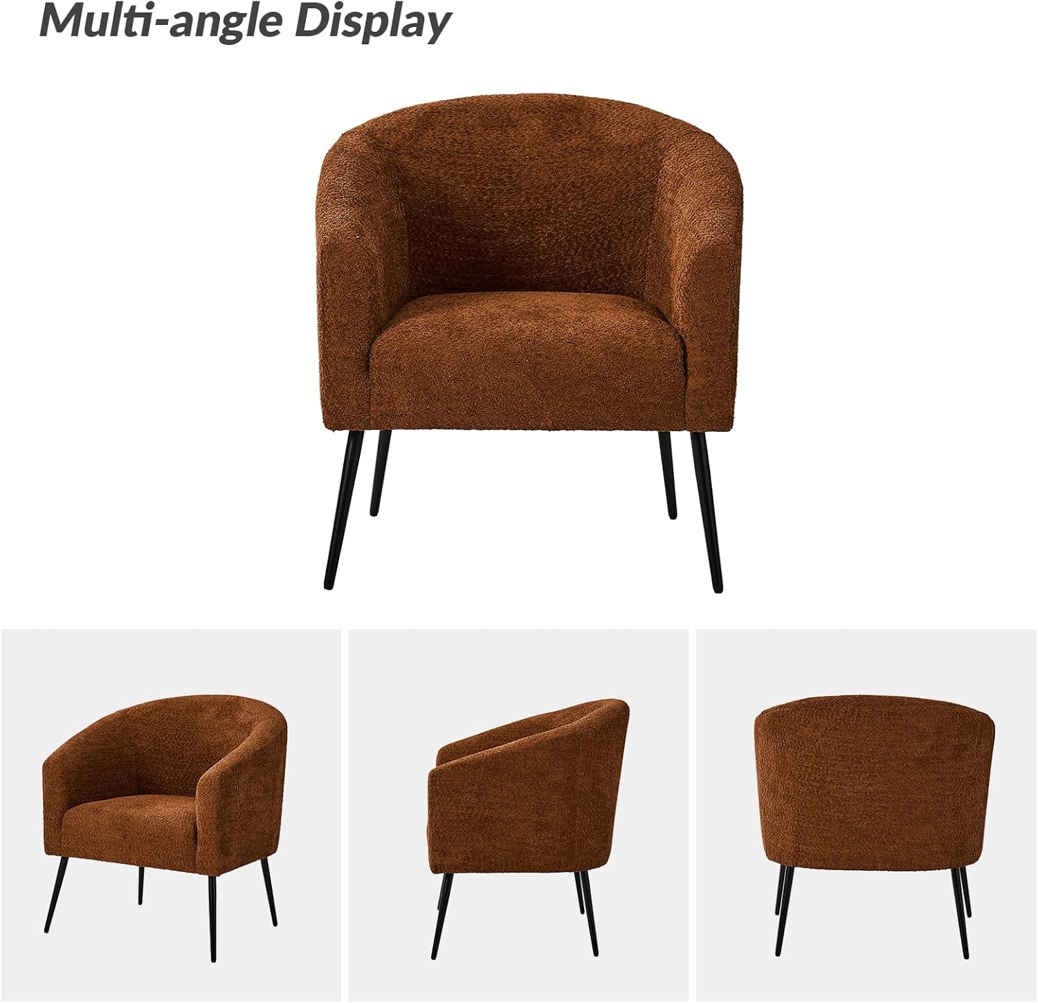 HULALA HOME Boucle Accent Chair, Cozy Accent Barrel Chair with Metal Legs, Upholstered Lounge Chair Single Sofa Armchair for Bedroom Living Room Reception Room Office, Rust